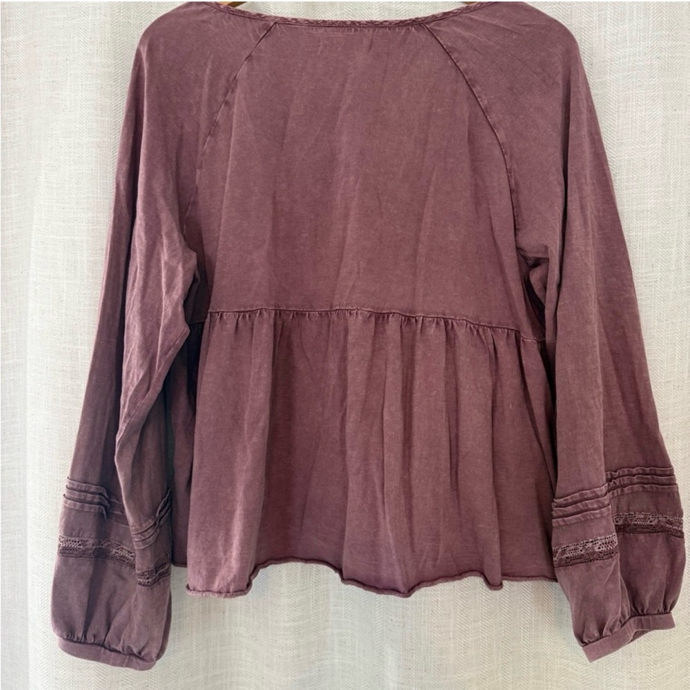 Lucky Brand Mauve Purple pink button up vintage wash Peasant Tunic L top blouse - Picture 2 of 5
